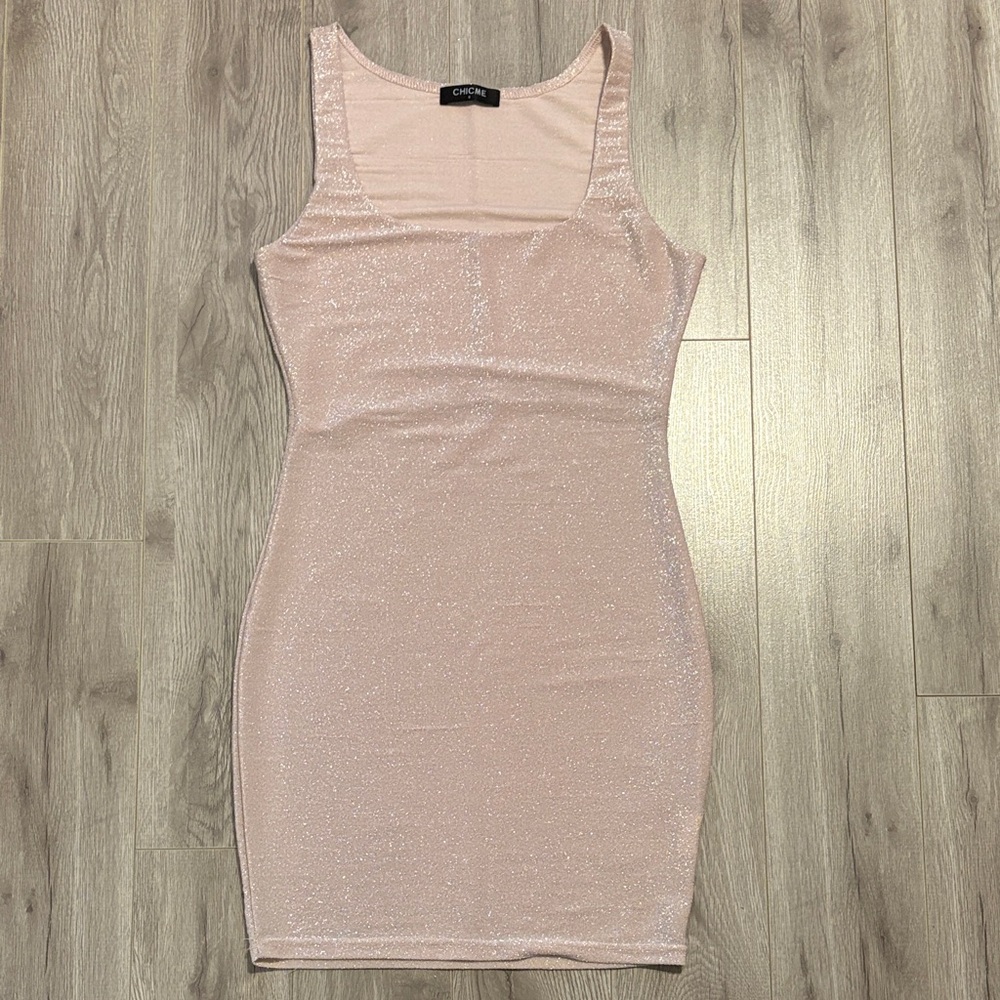 Chic Shimmering Cream Mini Dress